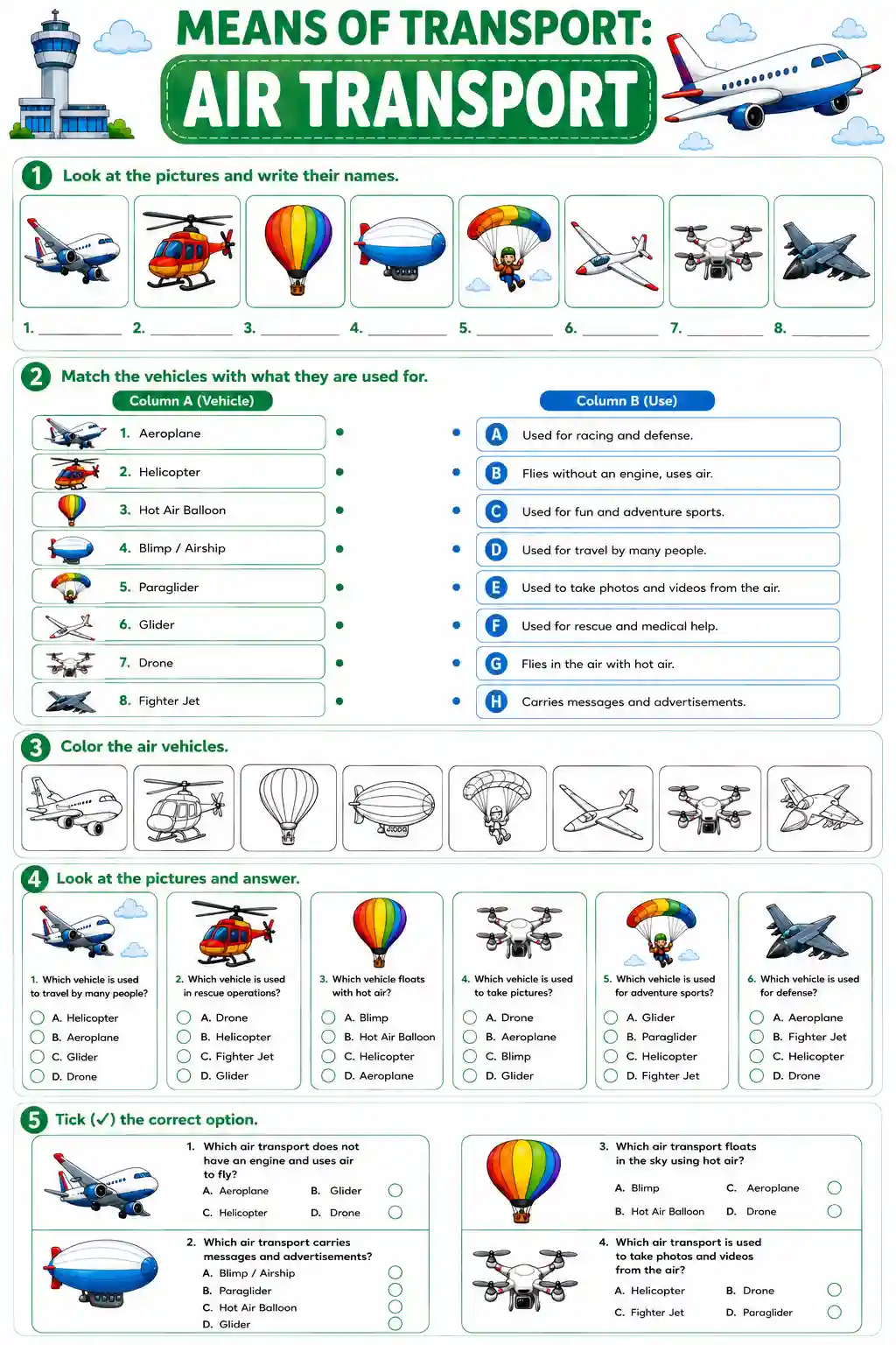 Air Transport Vehicles Practice Worksheet
