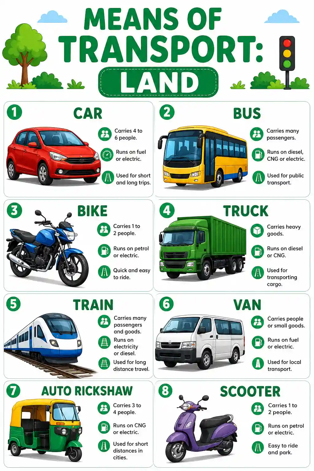 Land Transport Vehicles Educational Chart
