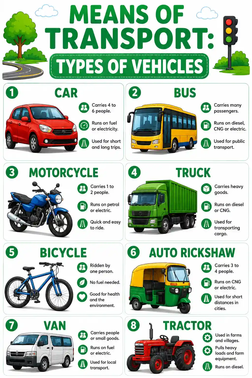 Types of Vehicles Educational Chart