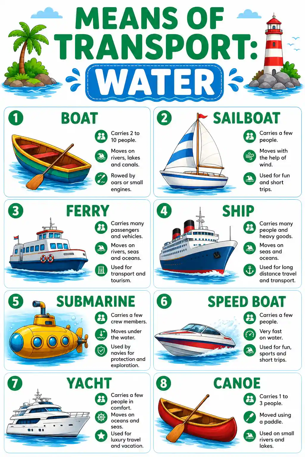 Water Transport Vehicles Educational Chart