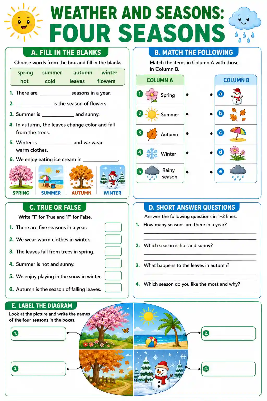 Class 1 EVS Weather And Seasons Four Seasons Worksheet 1