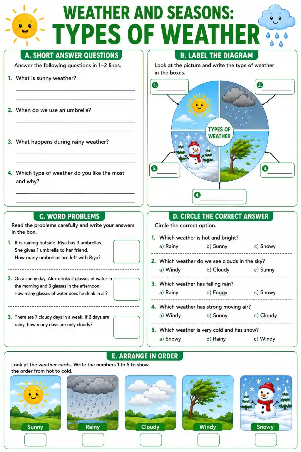 Class 2 EVS Weather And Seasons Types Of Weather Worksheet 2