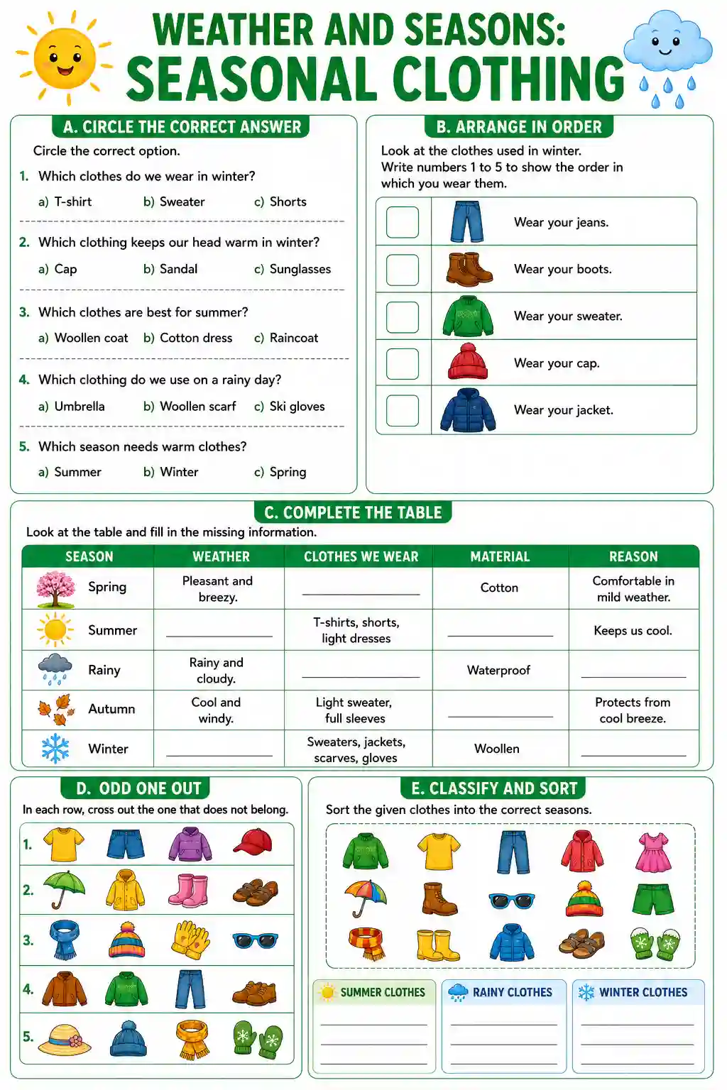 Class 3 EVS Weather And Seasons Seasonal Clothing Worksheet 3
