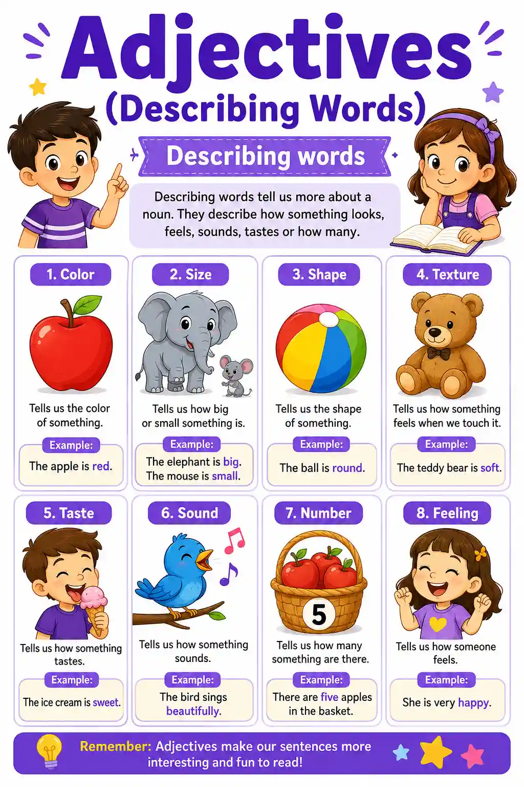 Adjectives Charts & Worksheets Preview