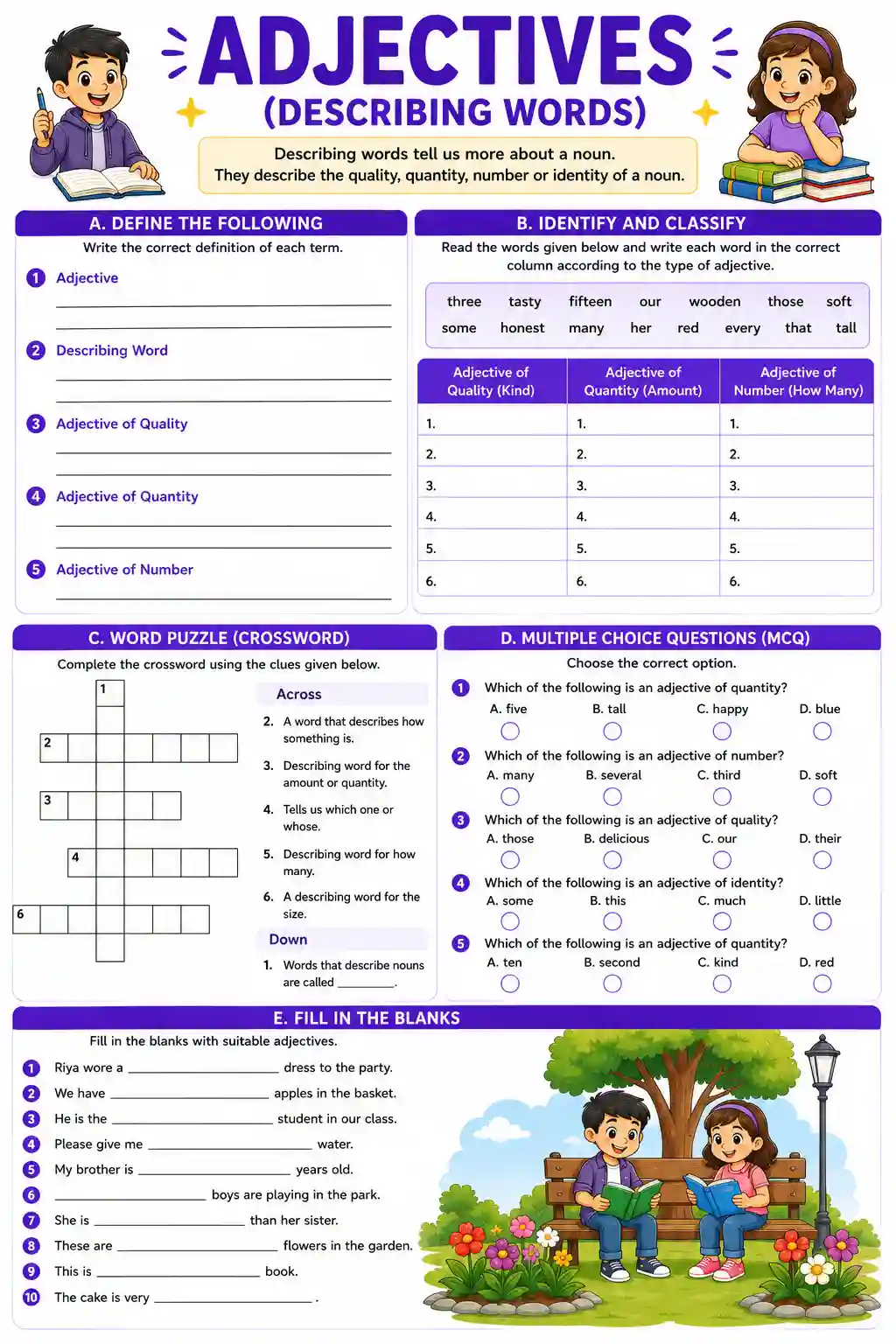 Class 5 English Adjectives: Describing Words Worksheet