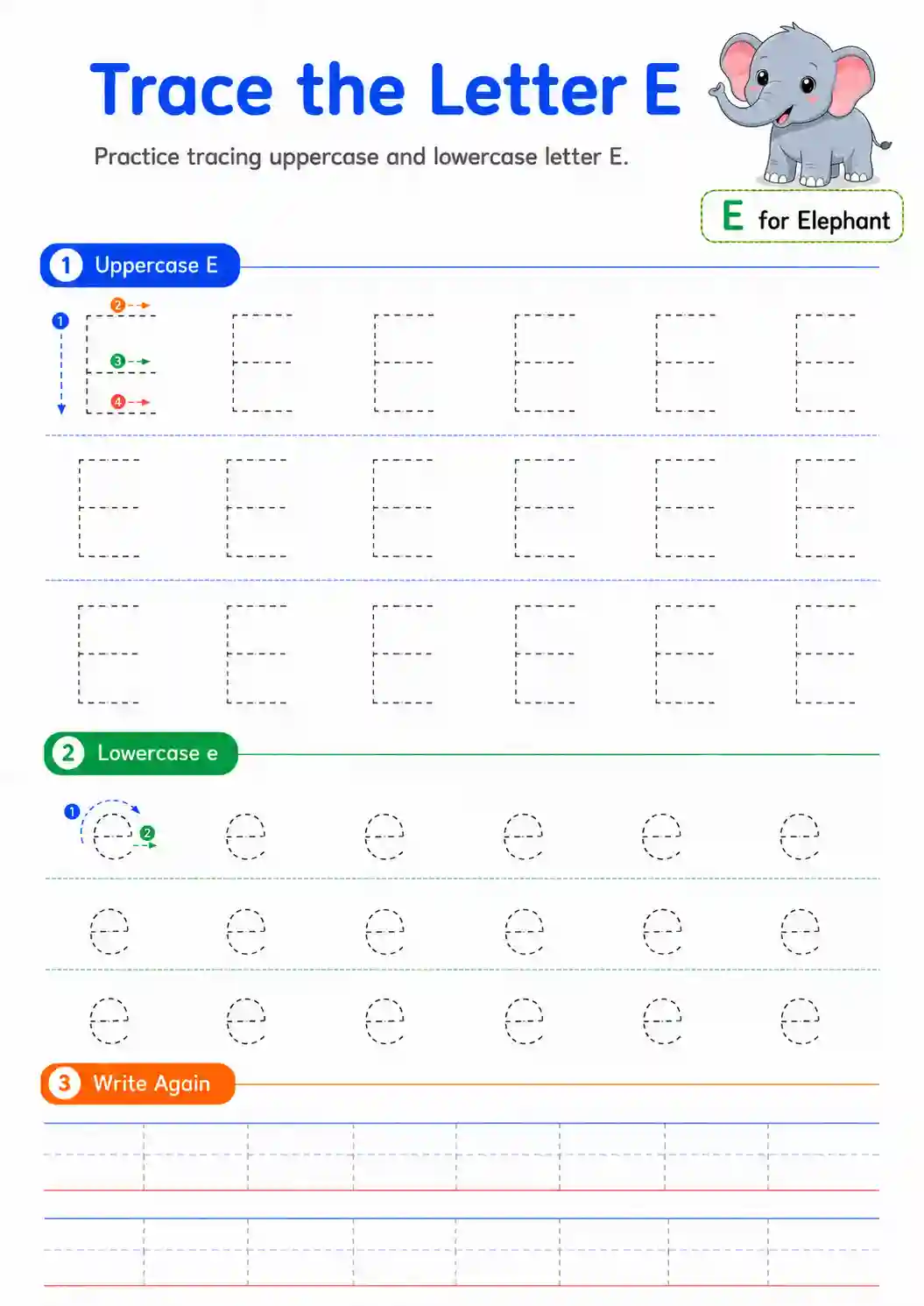 Alphabet Letter E Tracing Worksheet