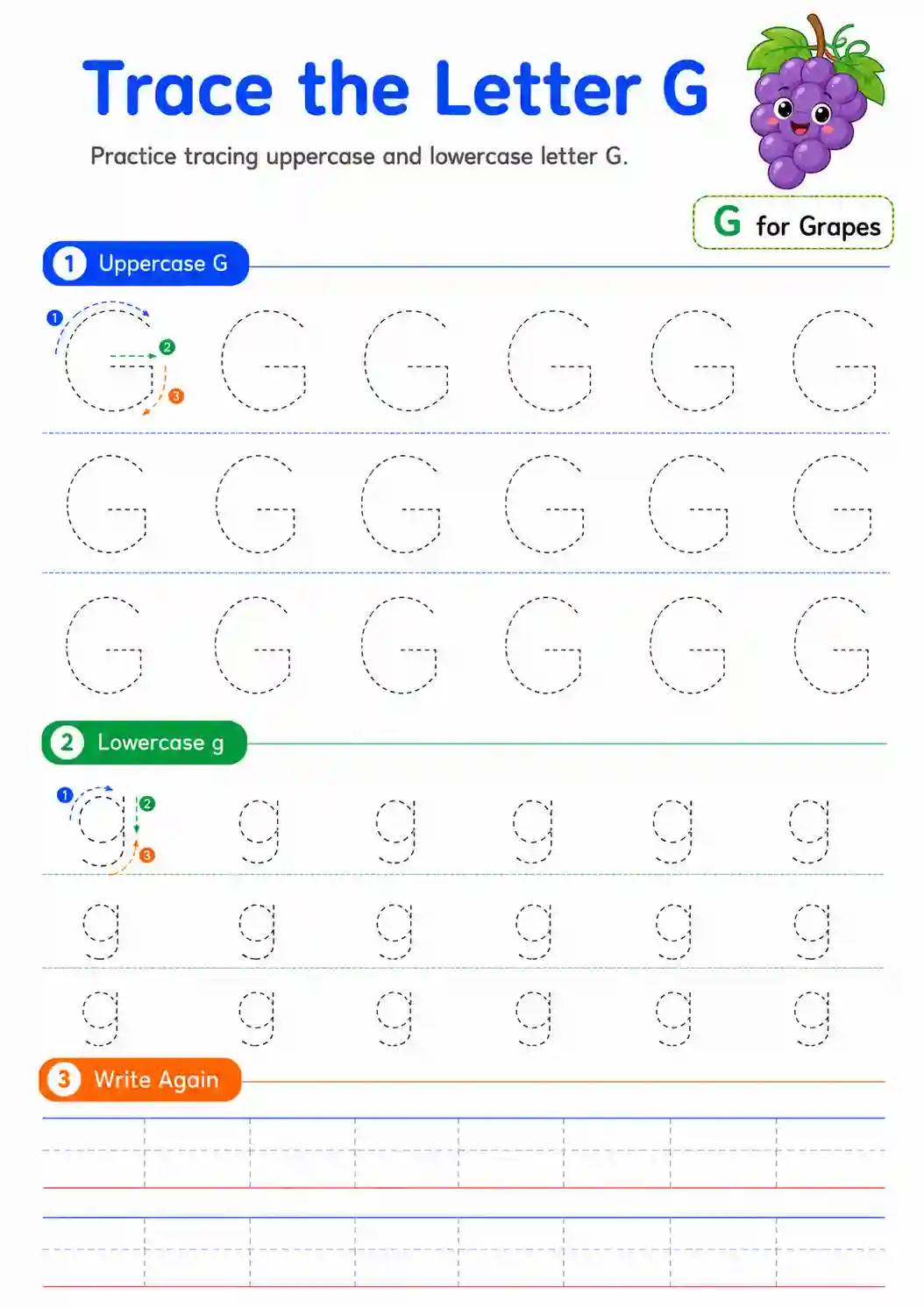 Alphabet Letter G Tracing Worksheet