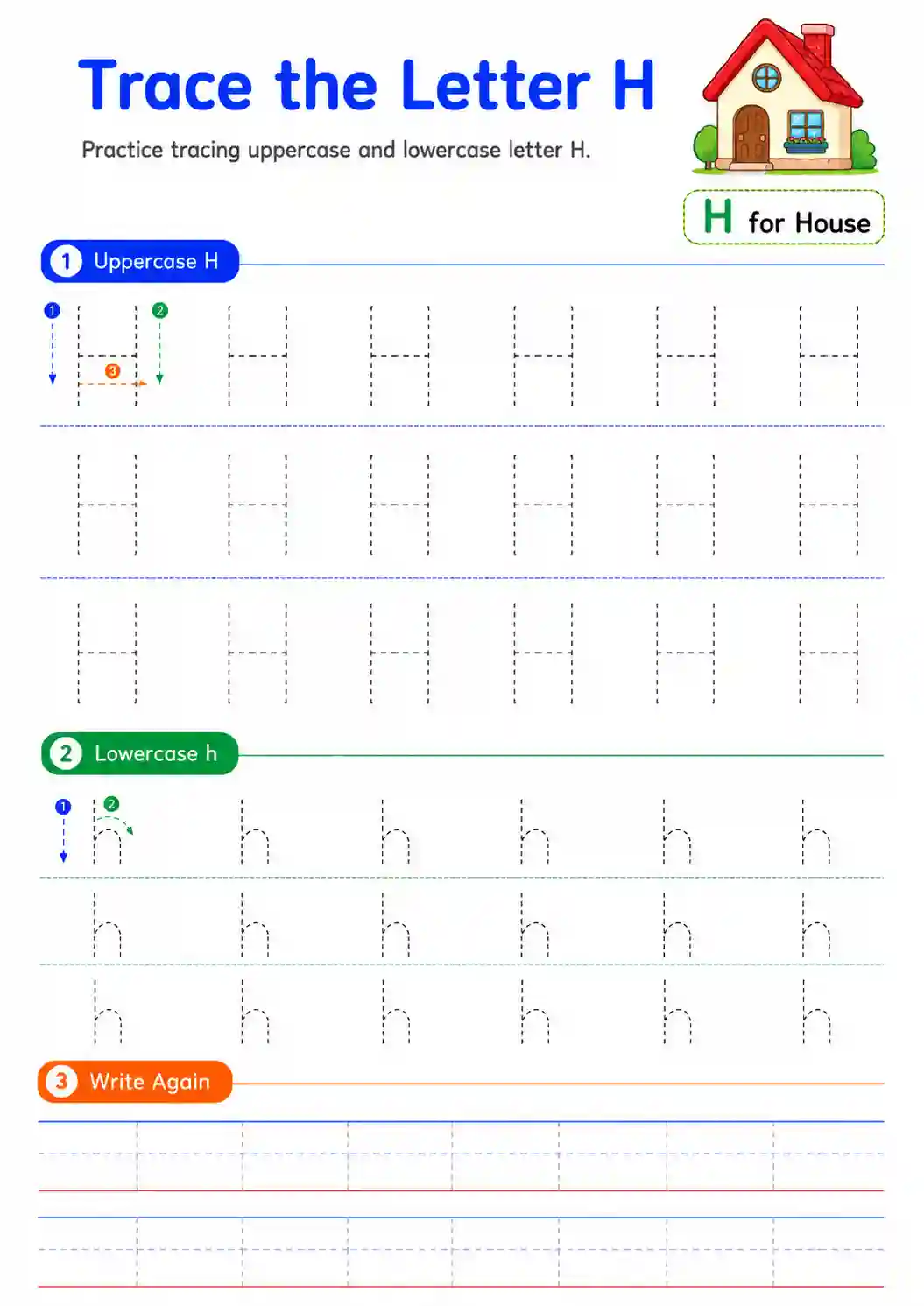 Alphabet Letter H Tracing Worksheet