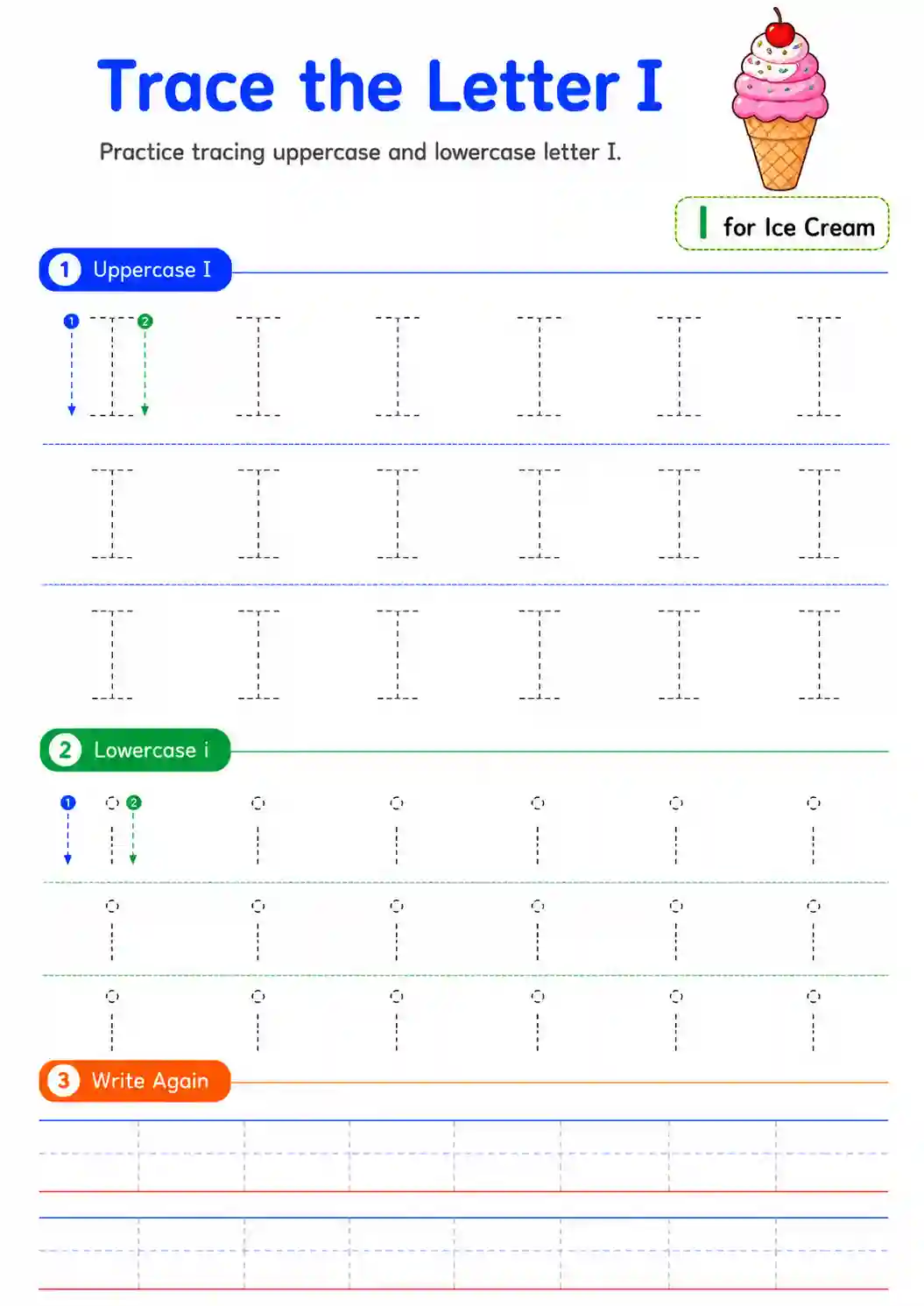 Alphabet Letter I Tracing Worksheet