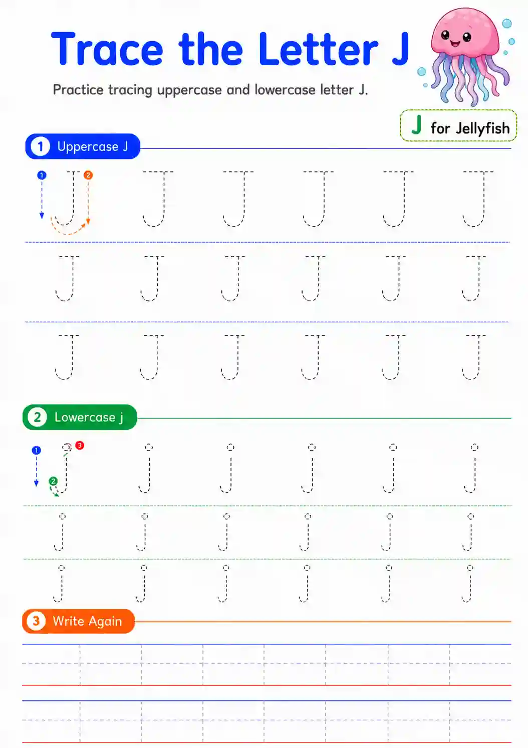 Alphabet Letter J Tracing Worksheet