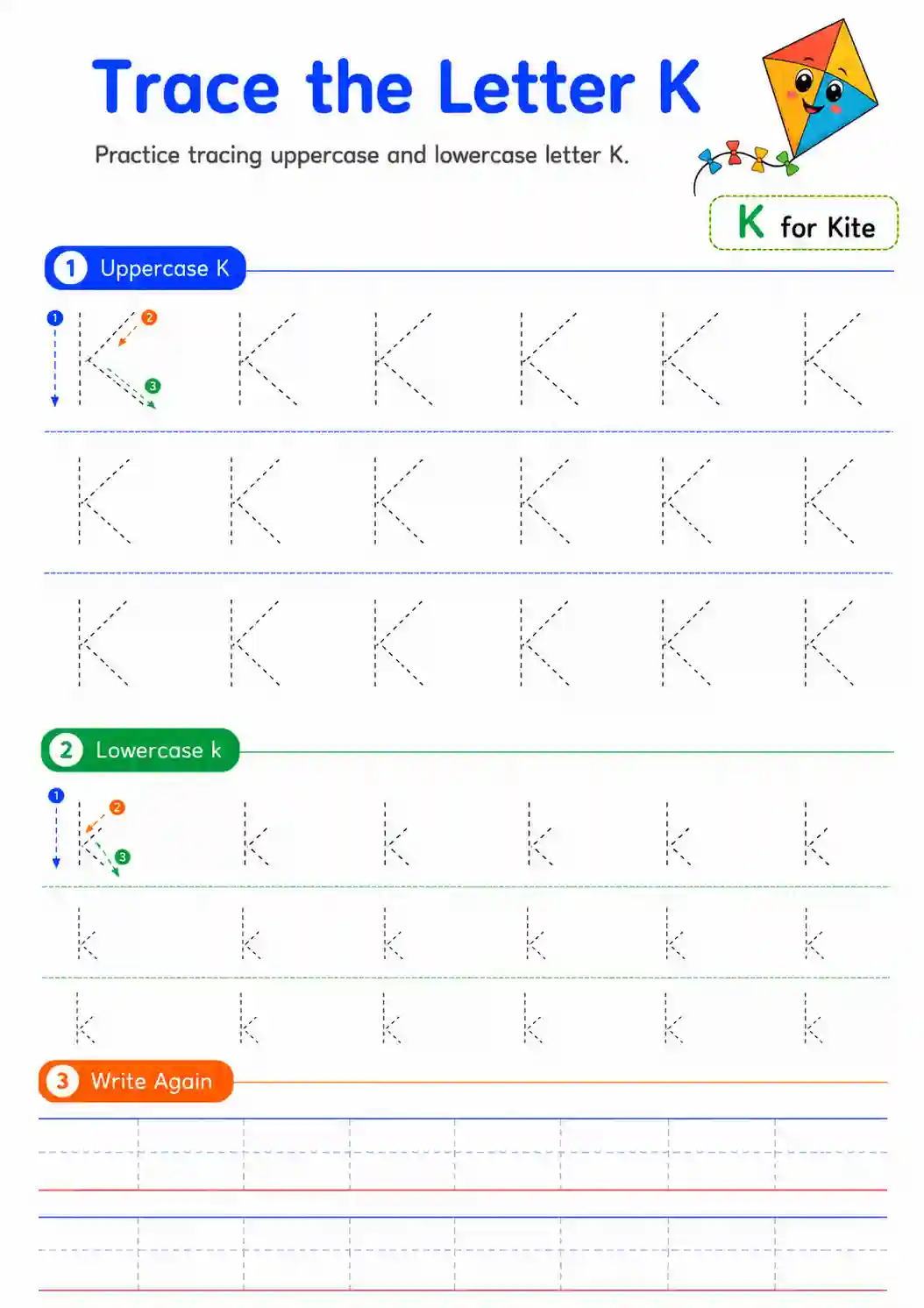 Alphabet Letter K Tracing Worksheet