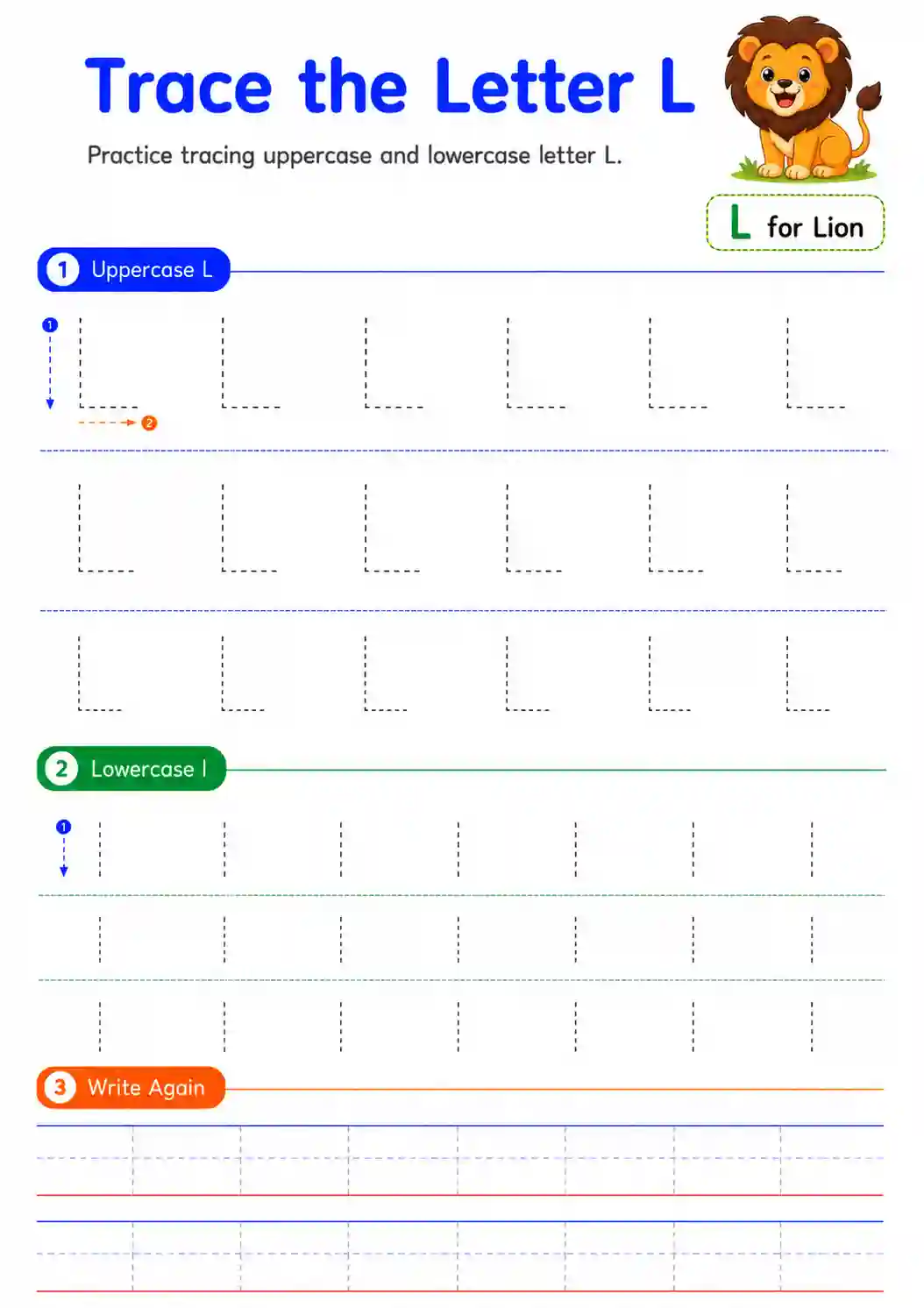 Alphabet Letter L Tracing Worksheet