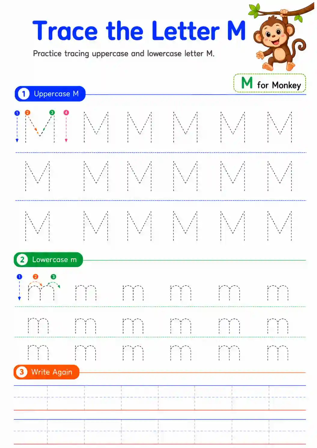 Alphabet Letter M Tracing Worksheet