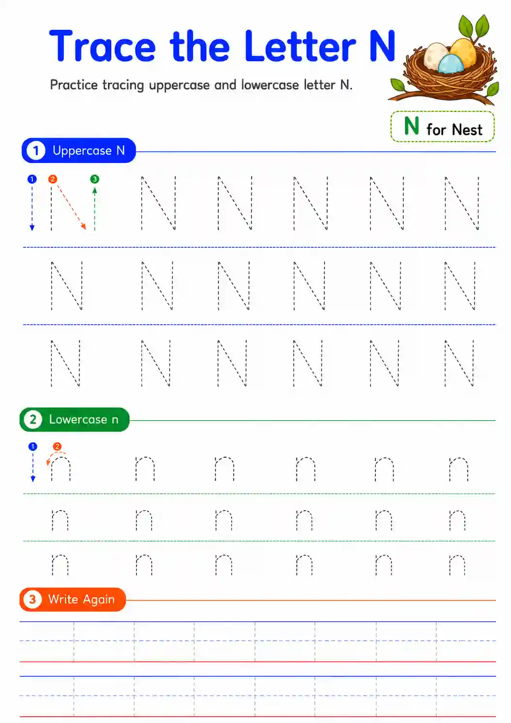 Alphabet Letter N Tracing Worksheet