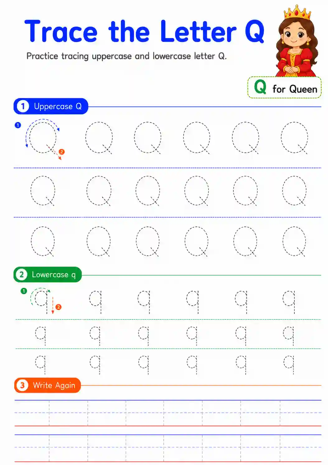 Alphabet Letter Q Tracing Worksheet