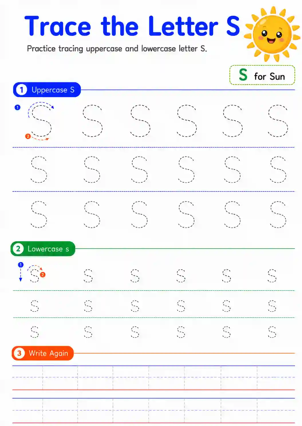 Alphabet Letter S Tracing Worksheet