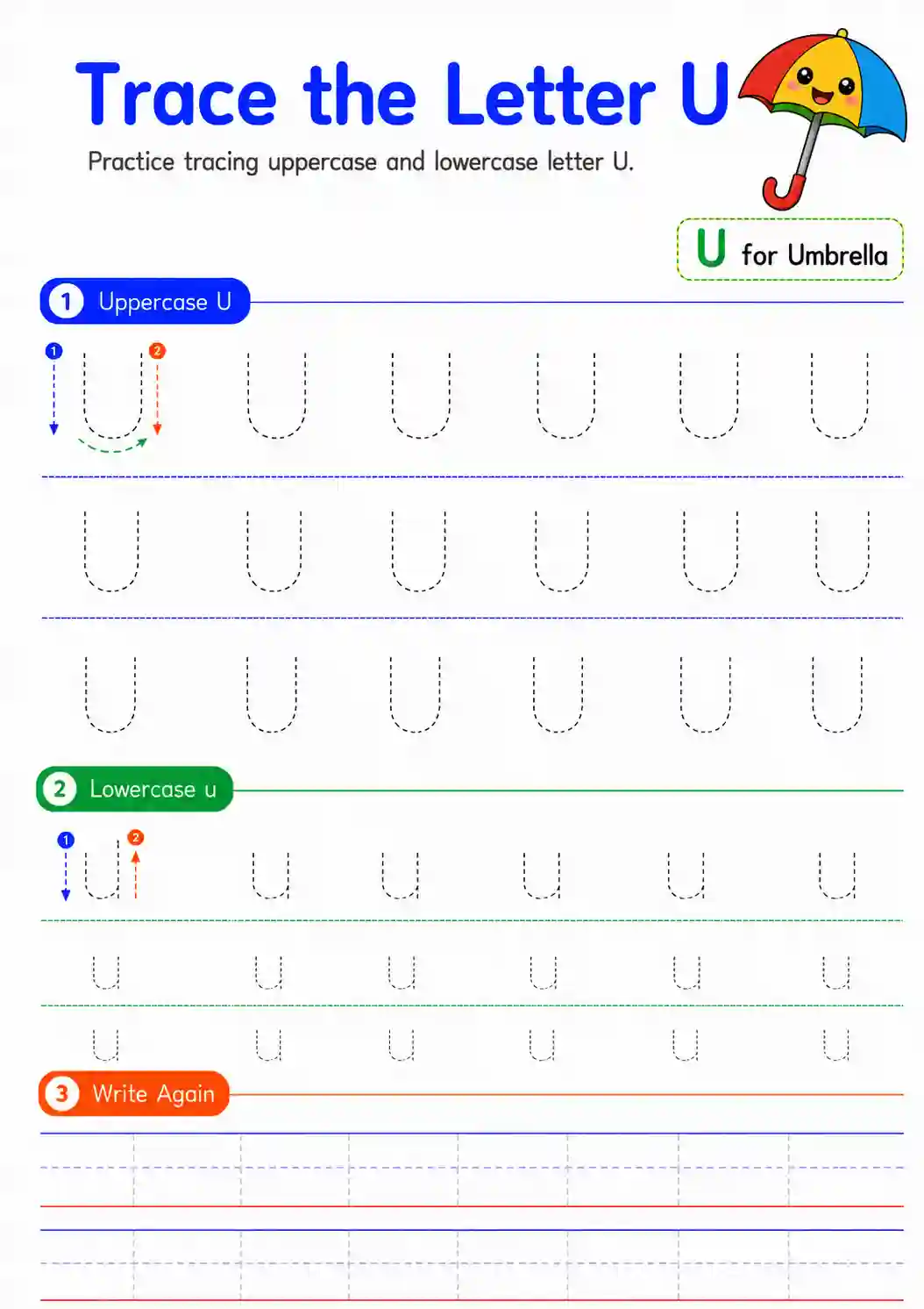 Alphabet Letter U Tracing Worksheet