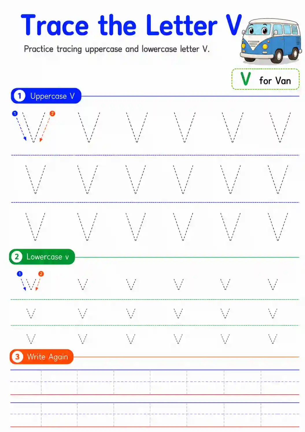Alphabet Letter V Tracing Worksheet