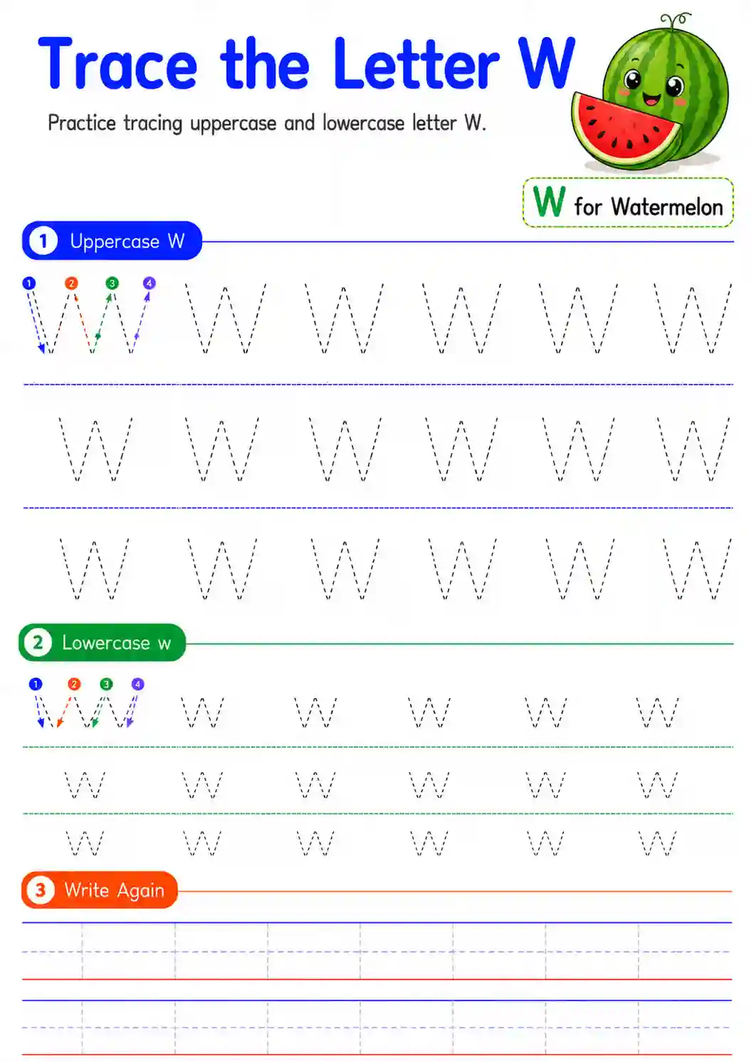 Alphabet Letter W Tracing Worksheet