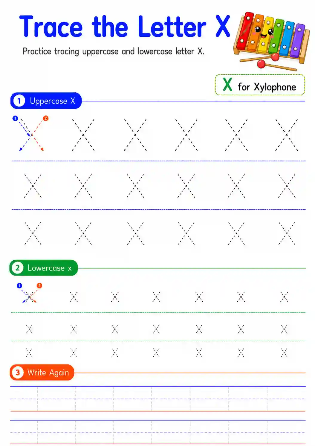 Alphabet Letter X Tracing Worksheet