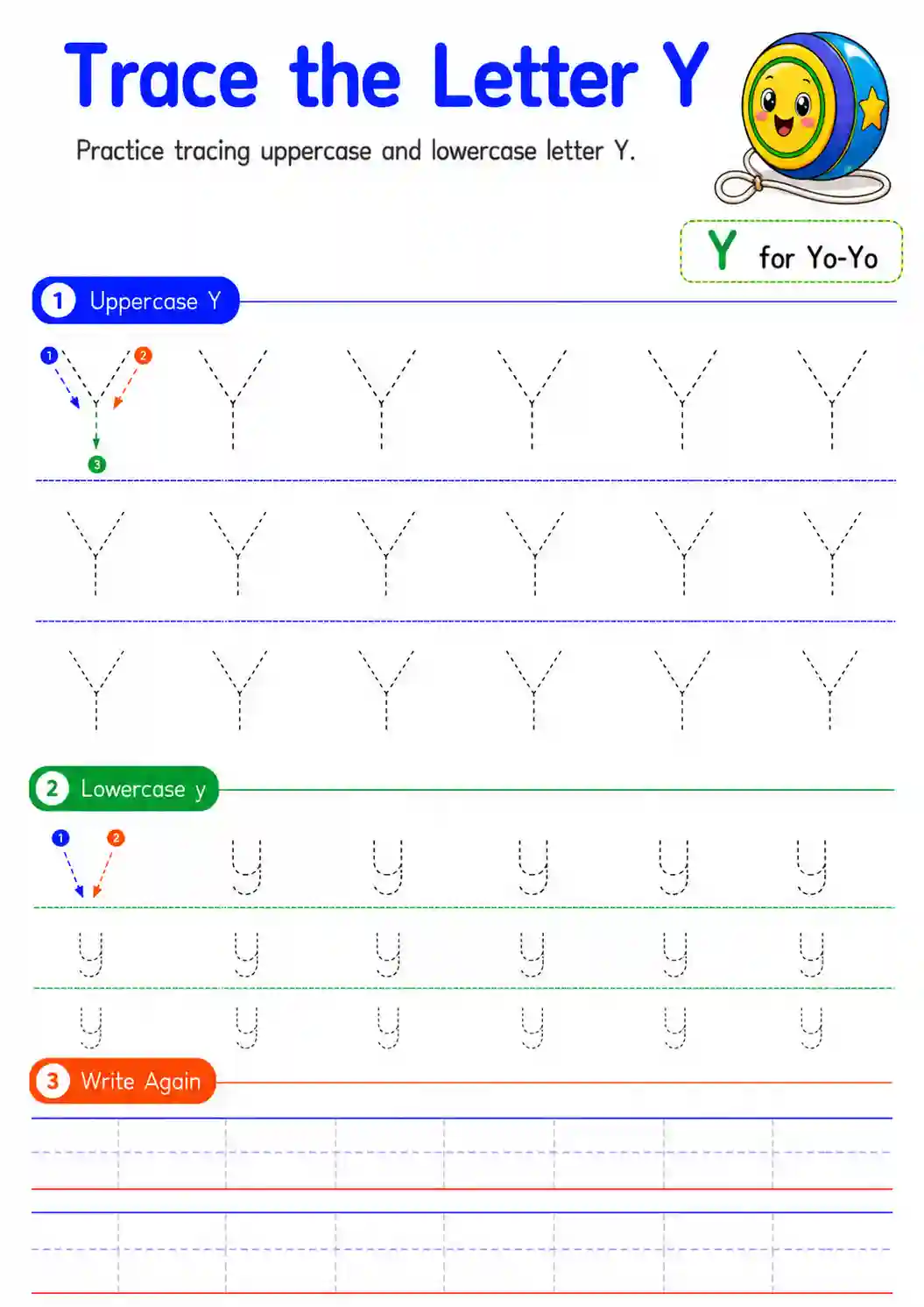 Alphabet Letter Y Tracing Worksheet