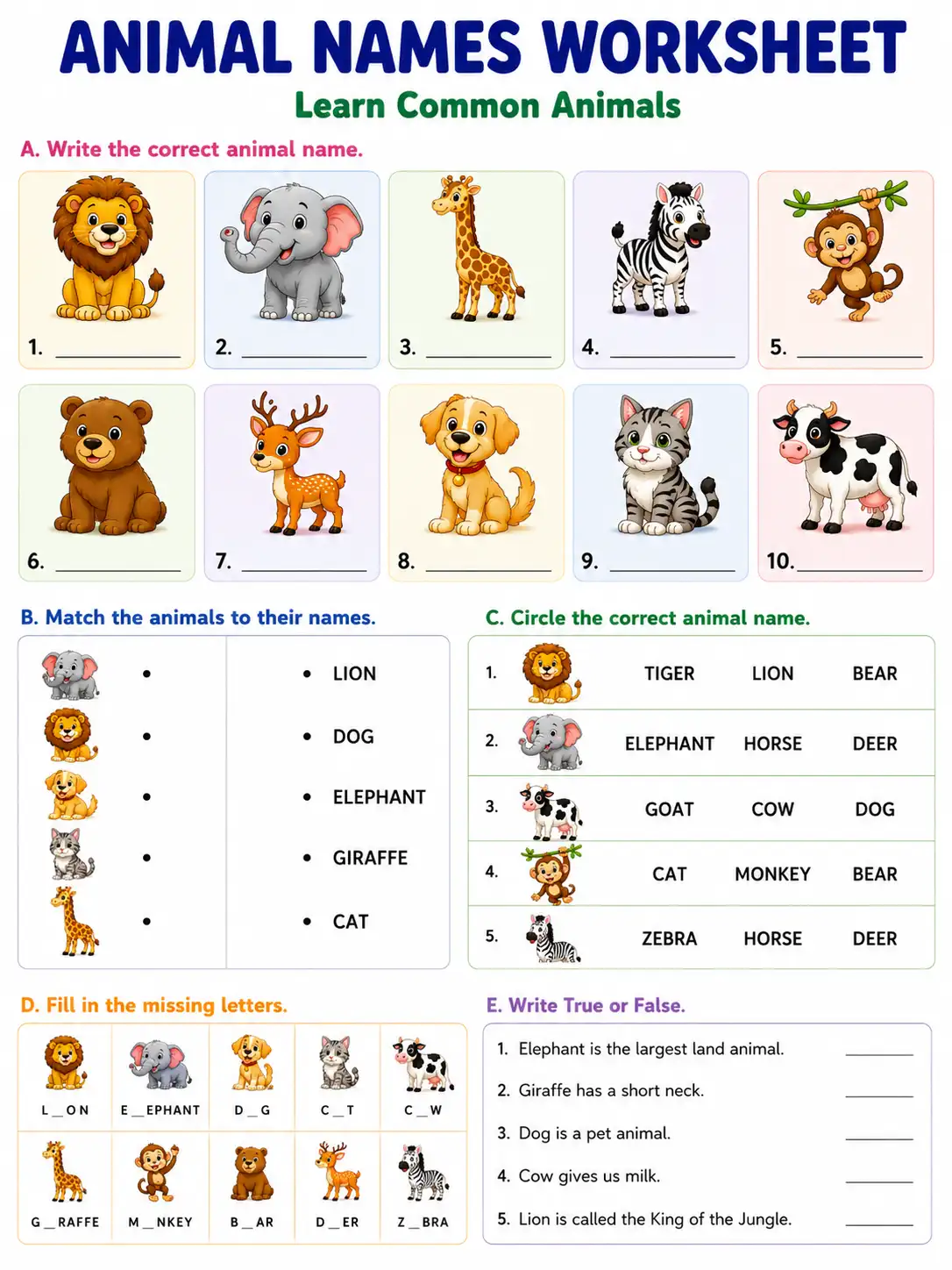 Animal Names Worksheet