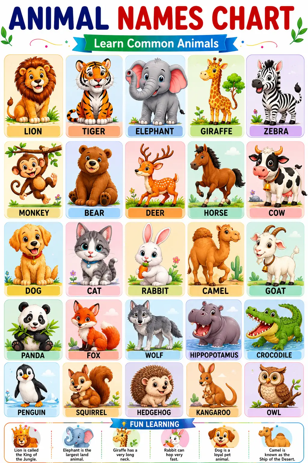 ANIMAL NAMES CHART: Learn Common Animals
