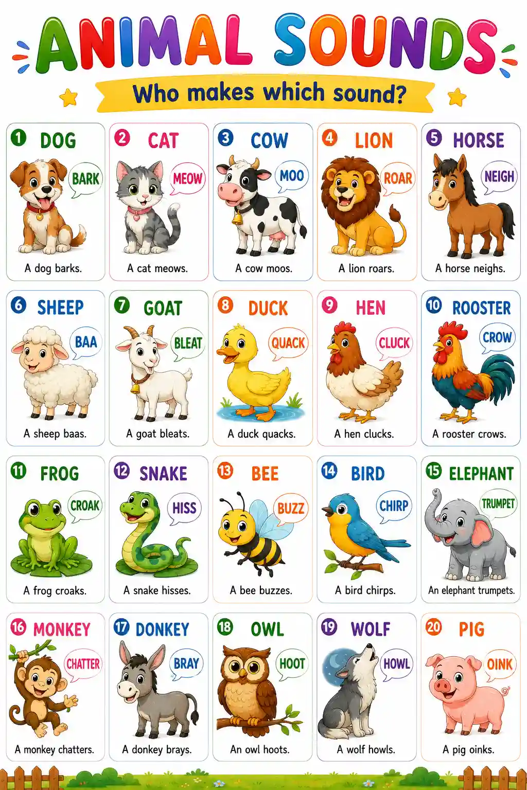 LKG English Animal Sounds Chart Preview