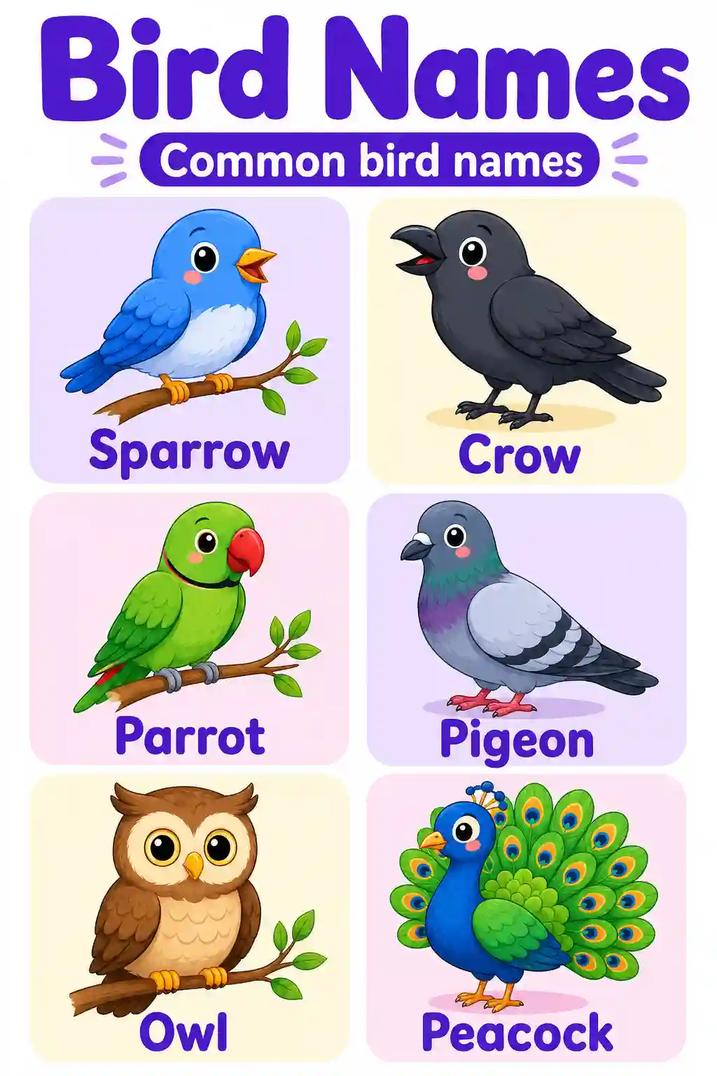 Common Bird Names Chart