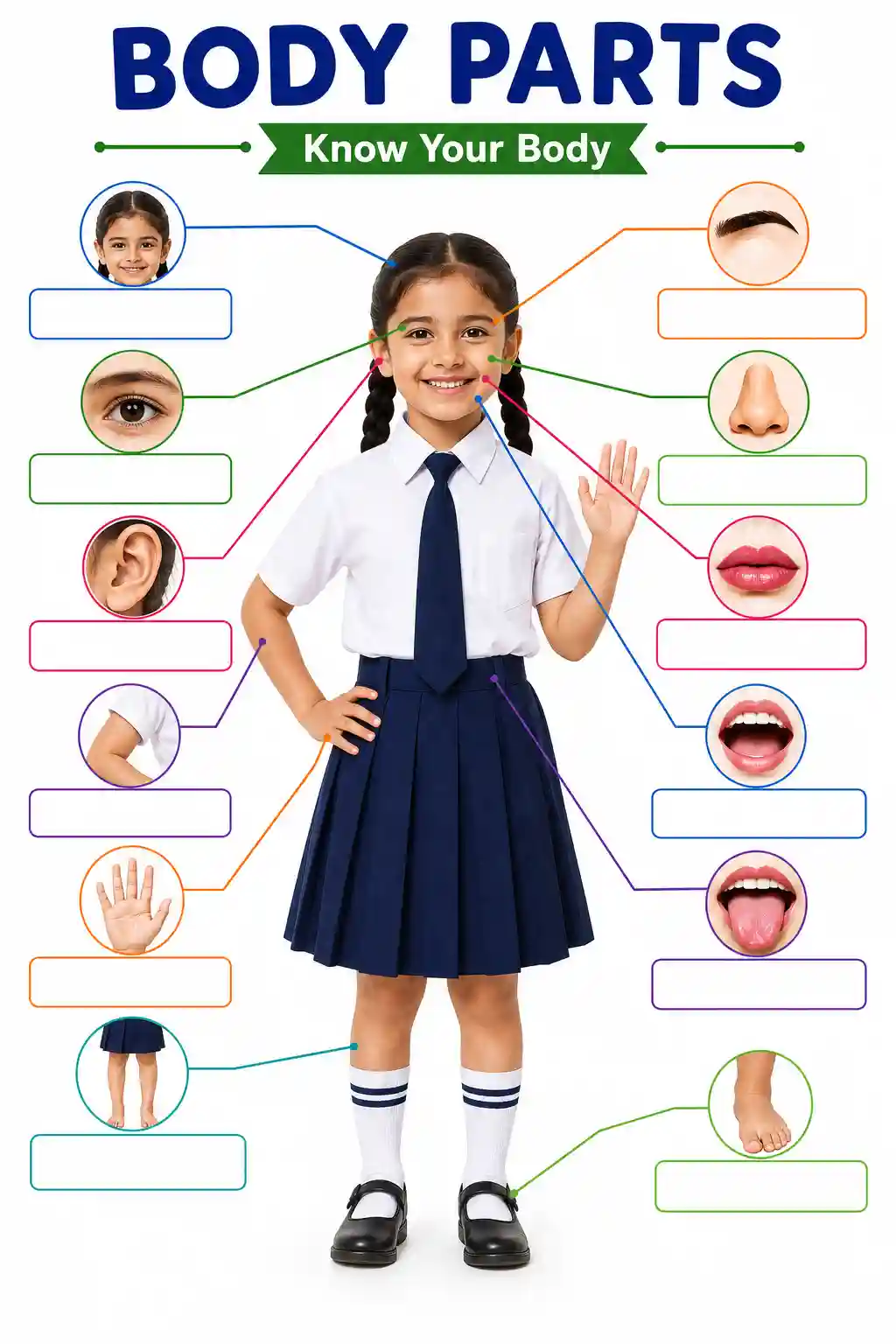 Human Body Parts Girl Labeling Worksheet for Kids