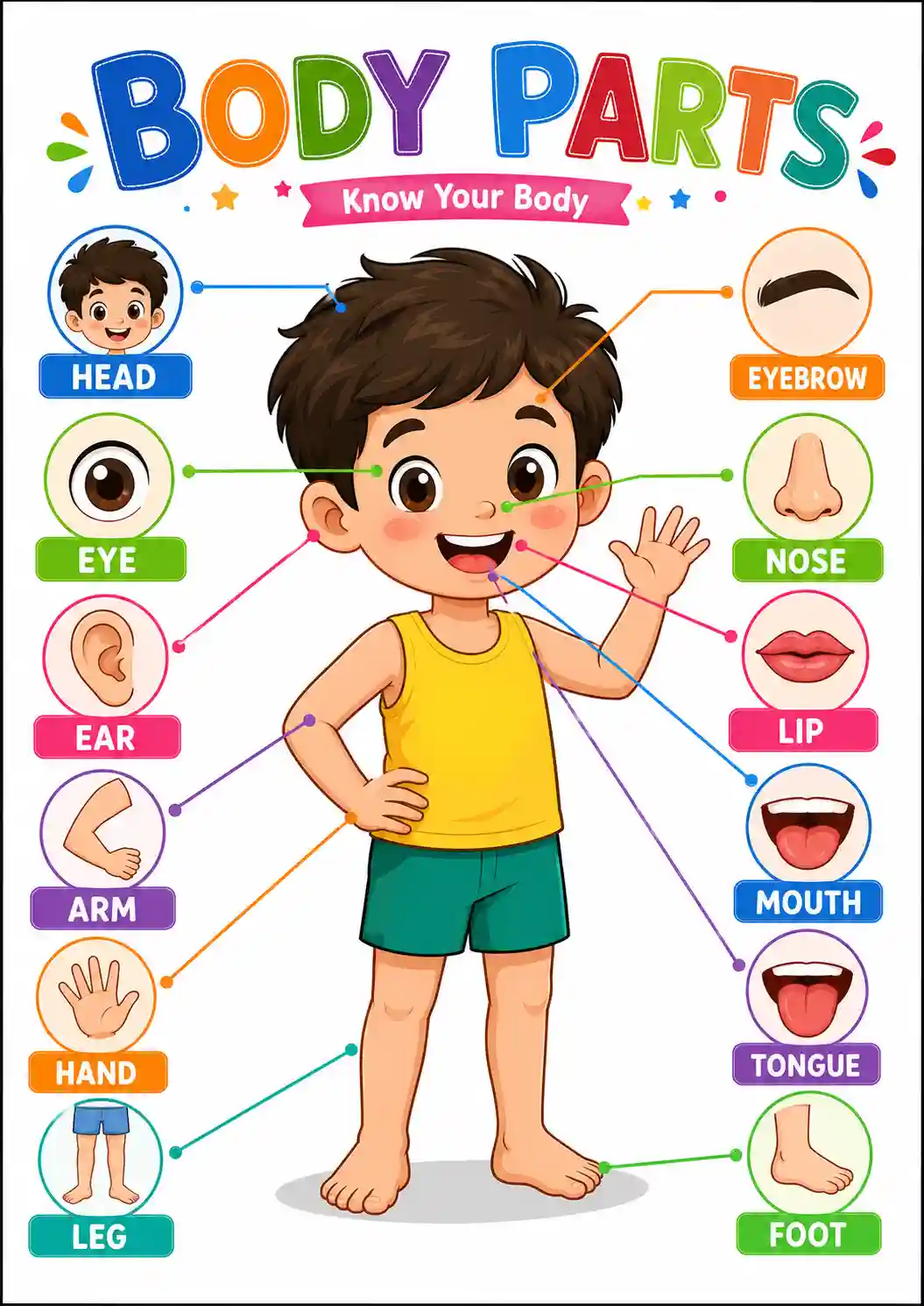 Cartoon Body Parts Boy Educational Chart for Kids