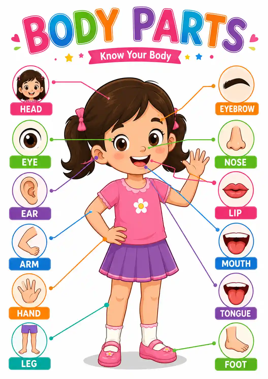 Cartoon Body Parts Girl Educational Chart for Kids