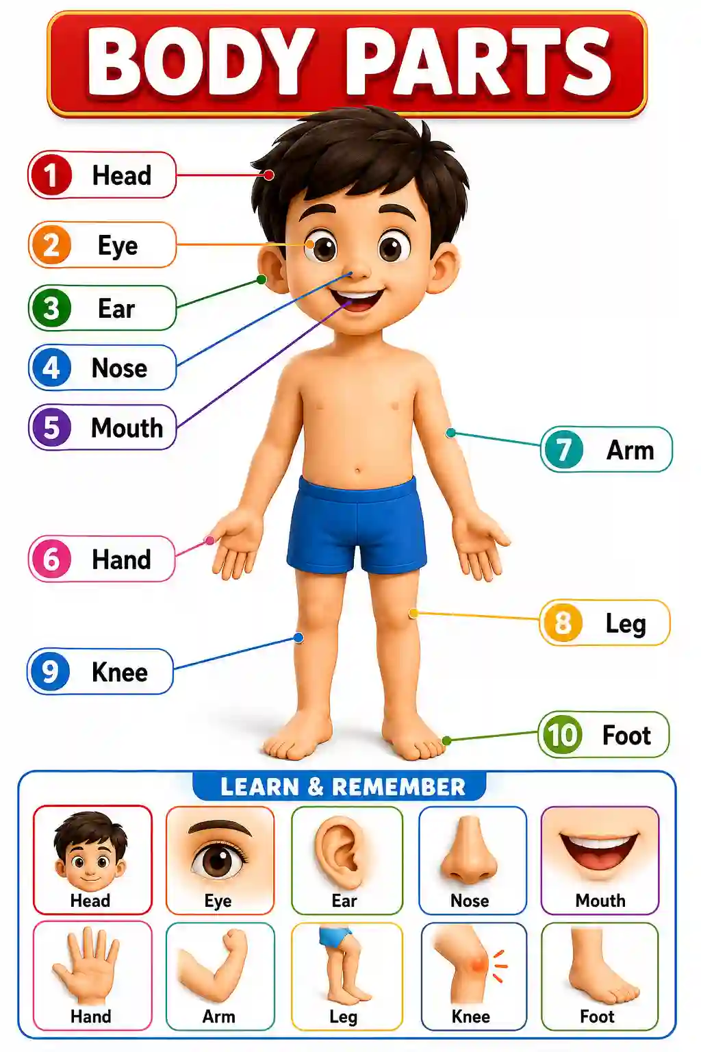 UKG English Human Body Parts Name Chart