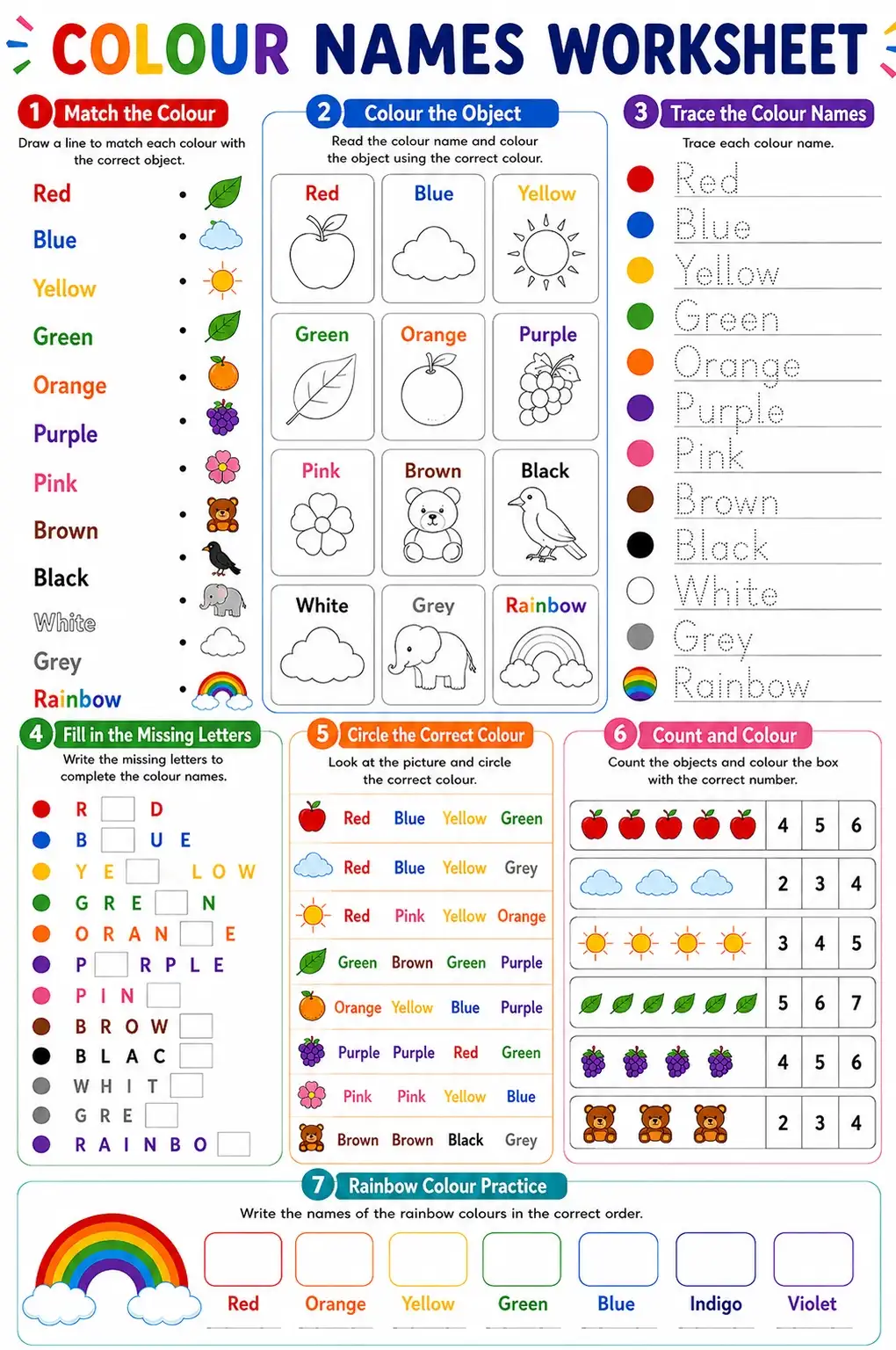 Colour Names Practice Worksheet