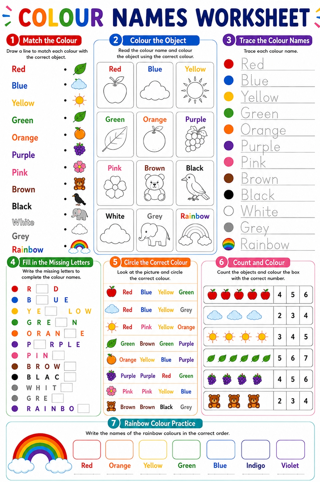 Colour Names Practice Worksheet