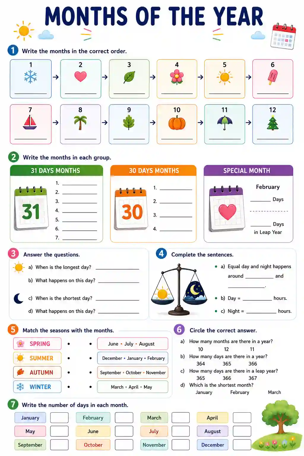 Class 2nd English Months of the Year Worksheet