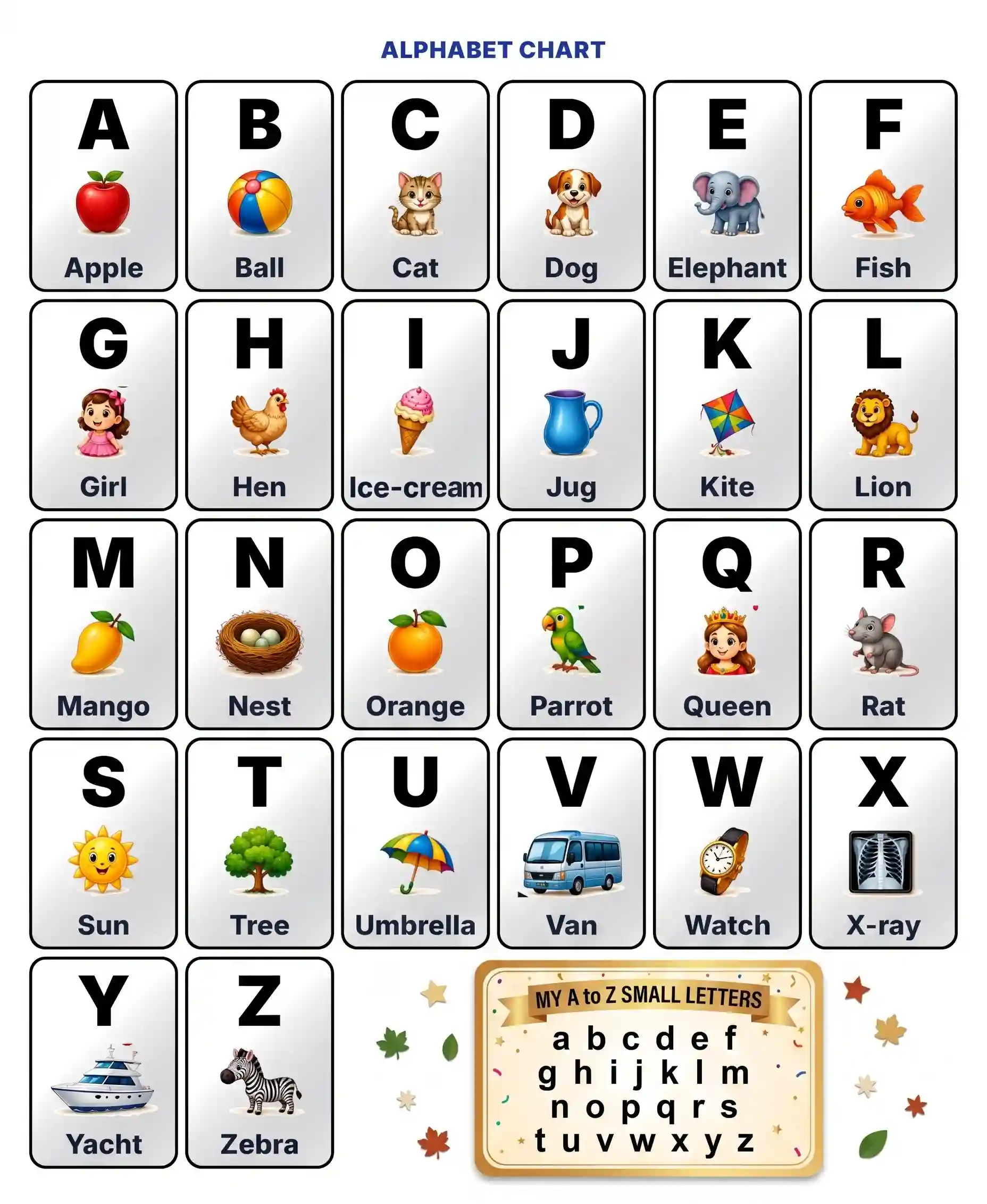 English Alphabet Words and Pictures Chart Preview
