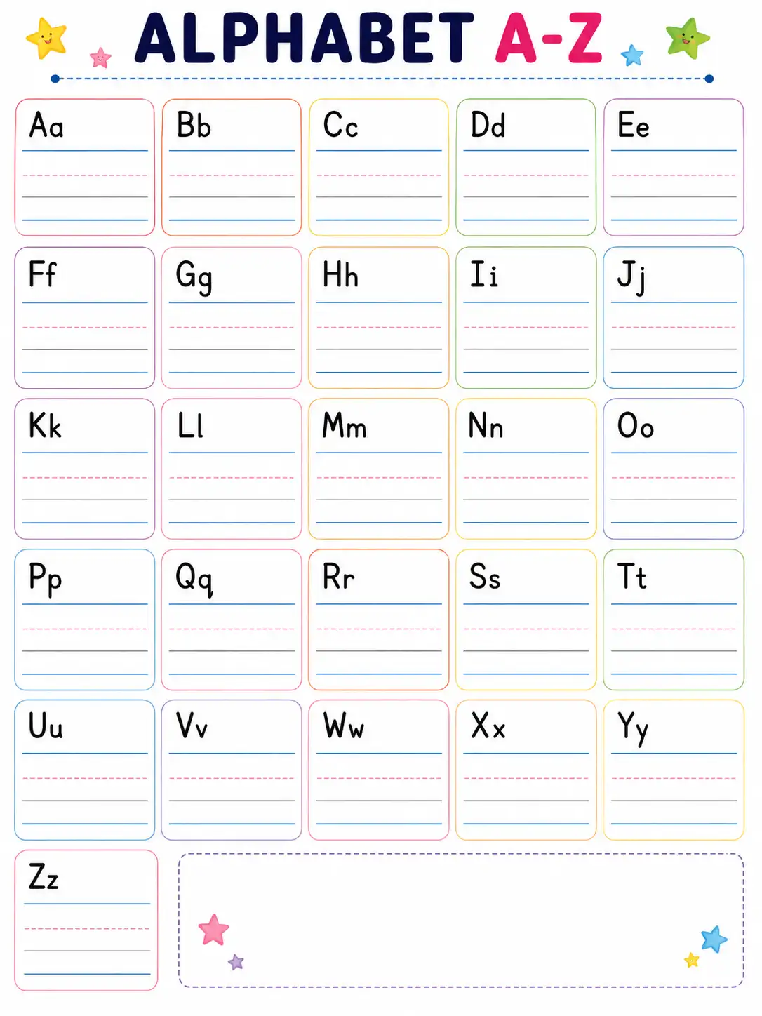 ALPHABET A-Z: Writing Practice Worksheet (Hard)