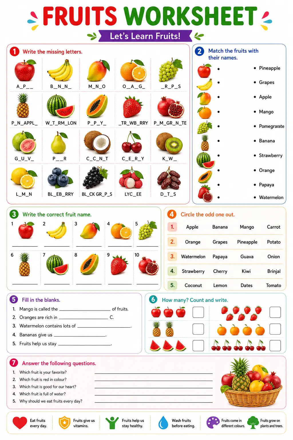 Fruits Worksheet (Hard)