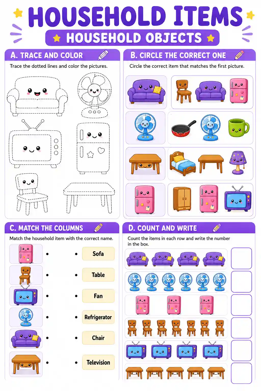 Household Objects Practice Worksheet
