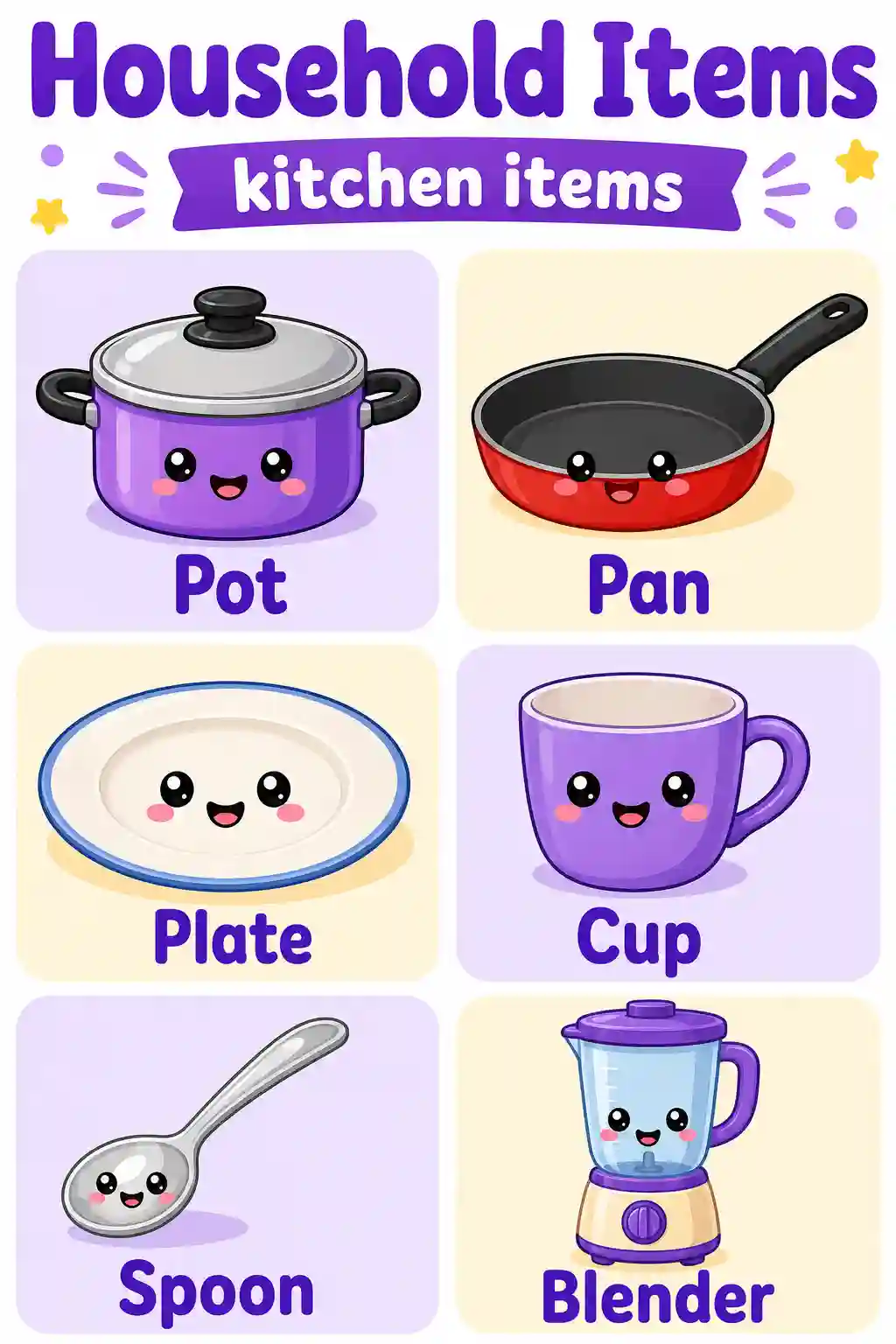 Kitchen Items Vocabulary Chart