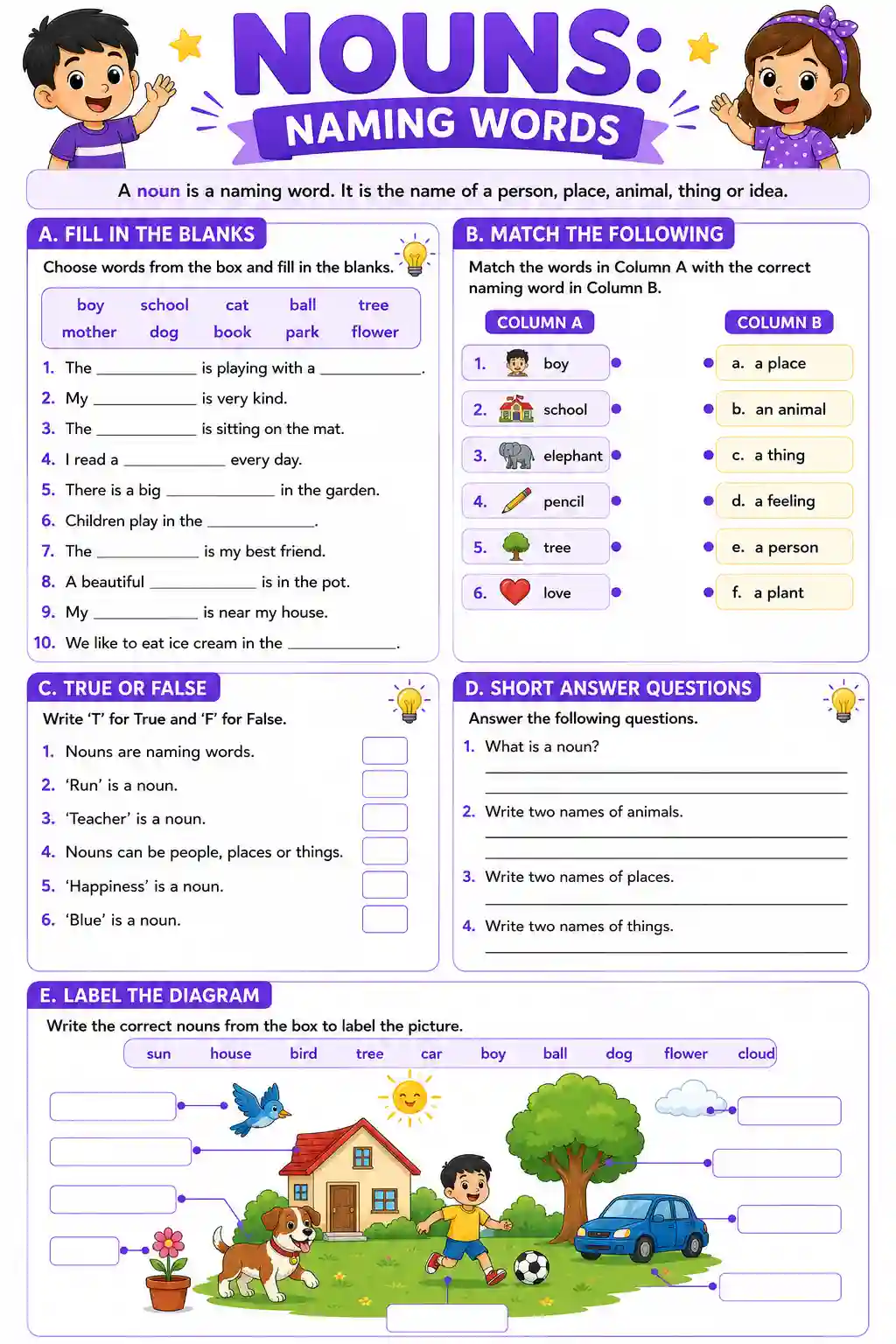 Nouns: Naming Words Worksheet
