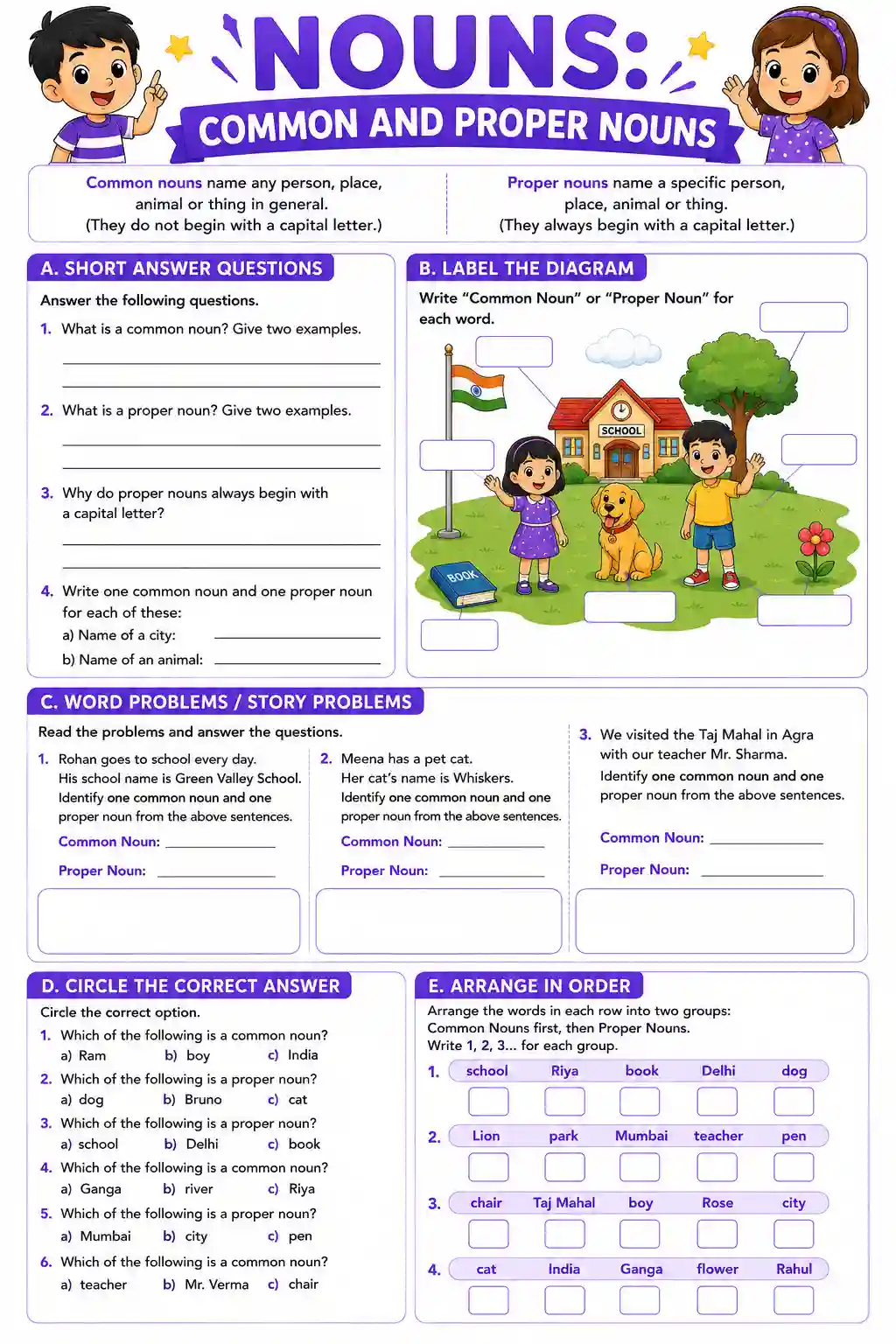Common and Proper Nouns Worksheet