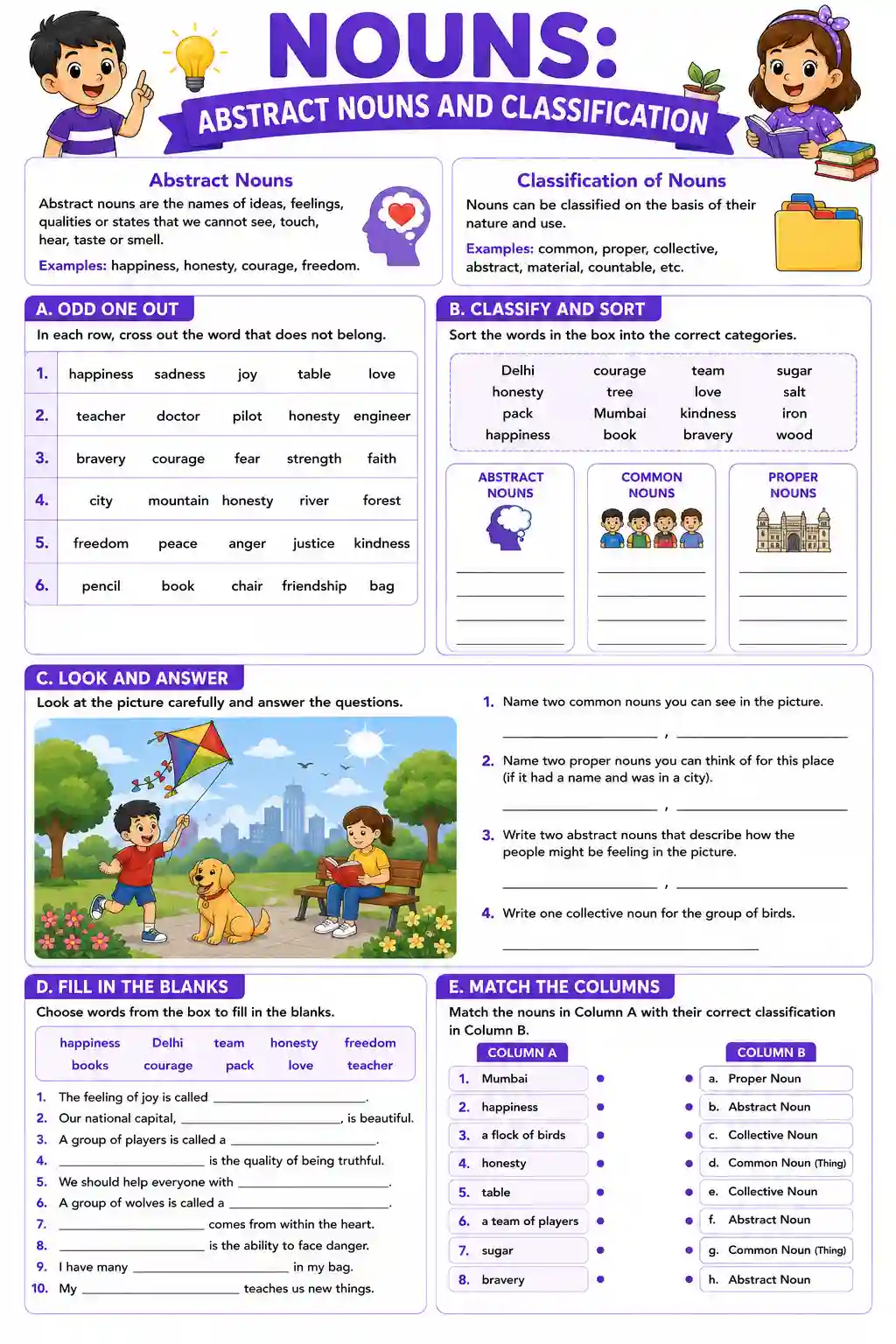 Abstract Nouns and Classification Worksheet