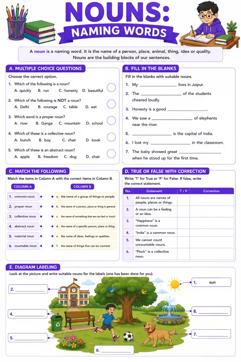 Nouns Classification and Review Worksheet