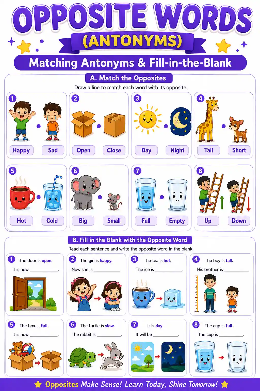 Class 2 English Opposite Words & Antonyms Chart