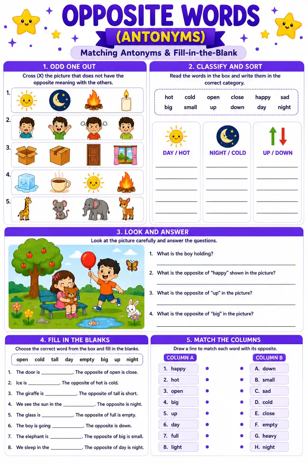 Class 2 English Opposite Words & Antonyms Worksheet