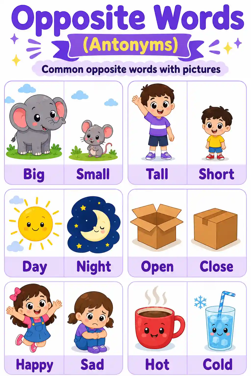 LKG English Common Opposite Words Chart