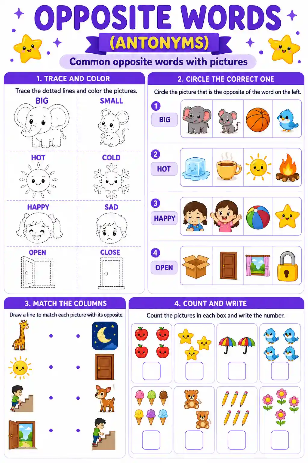 LKG English Common Opposite Words Worksheet