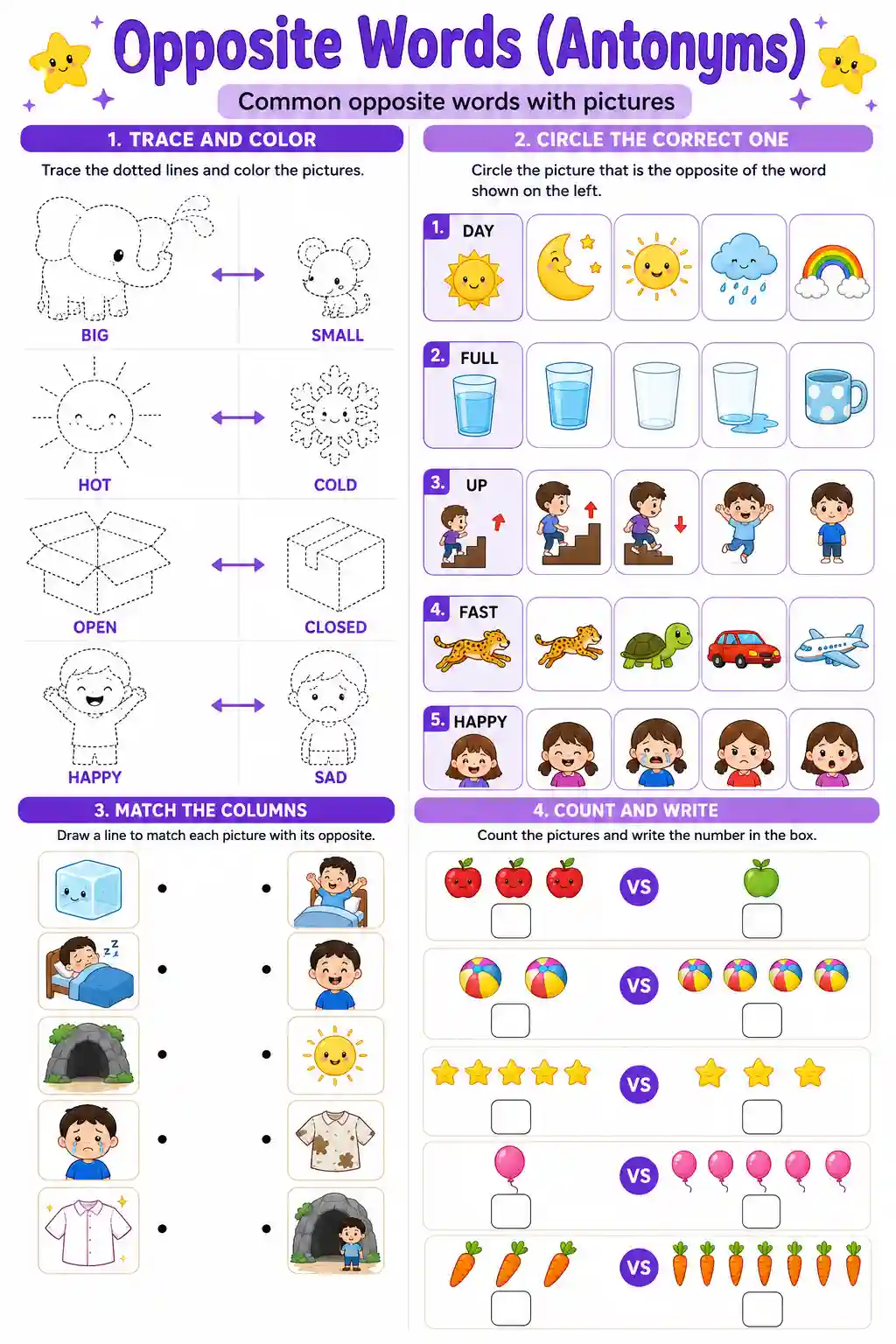 LKG English Common Opposite Words Worksheet: Part 2